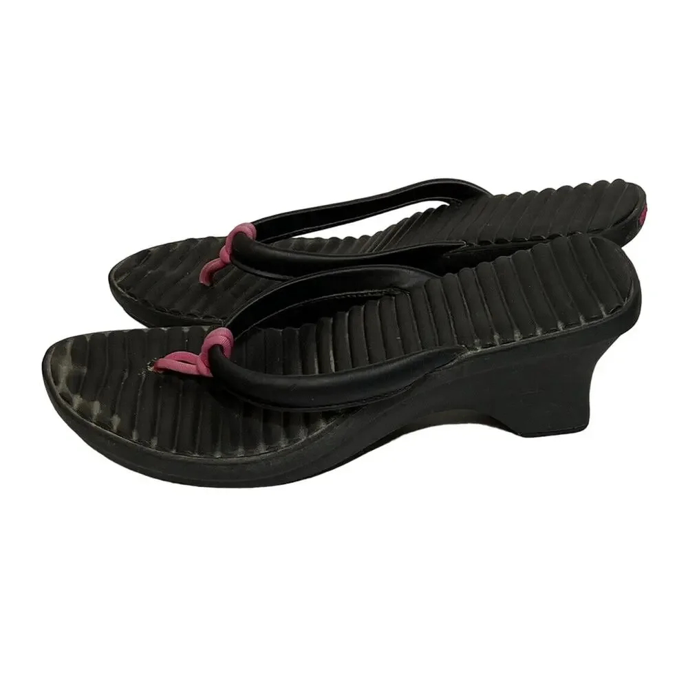 CROCS Sandals Women’s Size 10 Black Pink Cabana Wedge Flip Flop‎